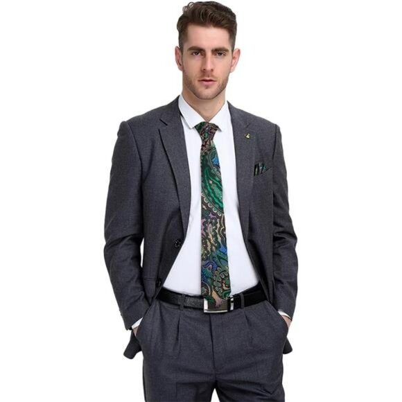 Silk paisley tie set for men with pocket square cufflinks formal wedding busines - Picture 2 of 7